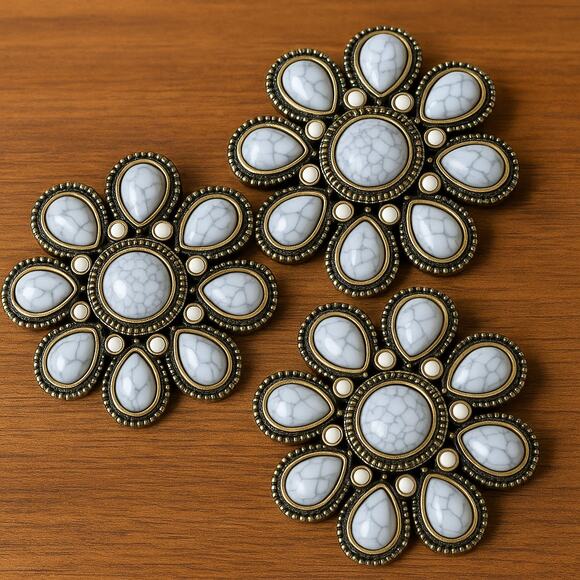 Premier Designs Vintage Flower Brooch Pendant Faux Turquoise, Boho Artsy Jewelry - Picture 1 of 7